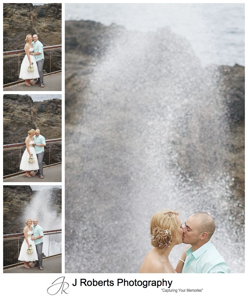 Bridal couple at the Kiama blow hole - sydney wedding photographer 